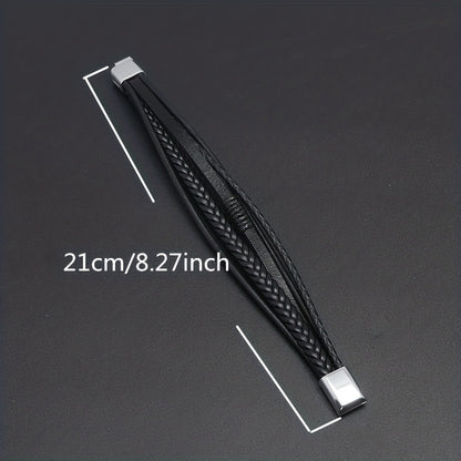 [Stylish Leather Bracelet] Stylish Durable 1pc Men's Hand-Woven Multi-Layer Leather Bracelet | with Buckle Closure, Versatile Accessory for Casual or Formal Wear NovaCart