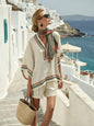 Women's Cotton Striped V Neck Top and Shorts Set FitiqueFit