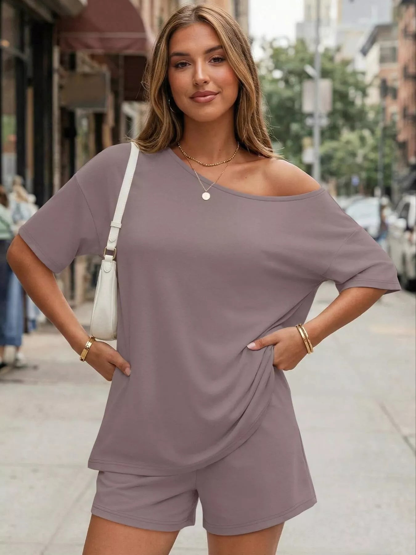 Full Size Boat Neck Tee and Shorts Set Plus Size New Era Fashion LLc