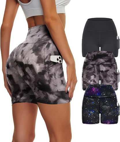 High Waisted Yoga Leggings 3 Pack – Tie-Dye Starry Sky Workout Pants FitiqueFit
