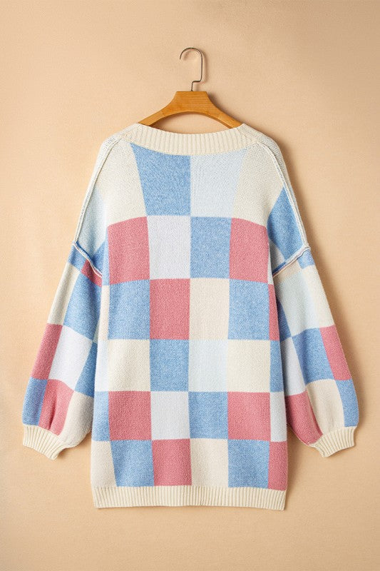 Checkered Drop Shoulder Seam Open Front Cardigan Shop Style & More | Fresh Looks, Everyday Deals & Free Shipping