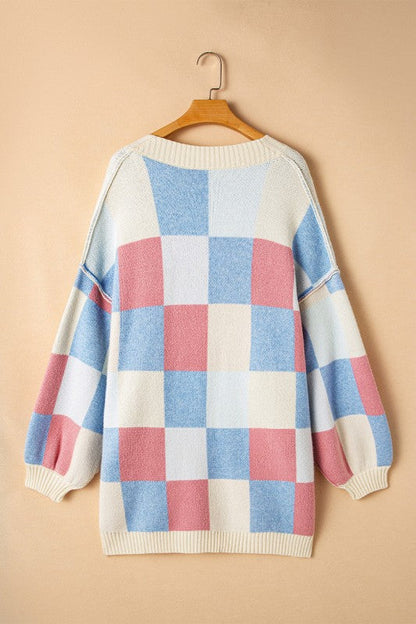 Checkered Drop Shoulder Seam Open Front Cardigan Shop Style & More | Fresh Looks, Everyday Deals & Free Shipping