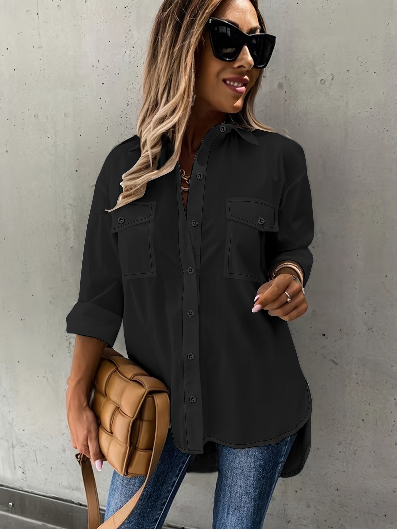 Women’s Casual Long Sleeve Shirt with Pocket FitiqueFit