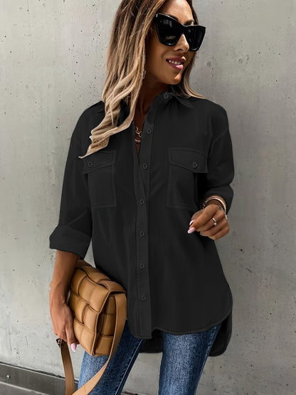 Women’s Casual Long Sleeve Shirt with Pocket FitiqueFit