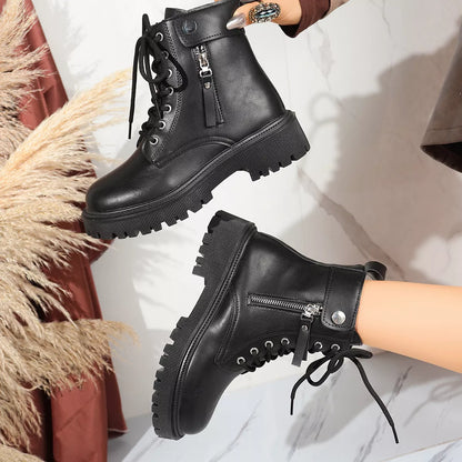 Round Toe Block Heels Boots with Mid-Heel Comfort FitiqueFit