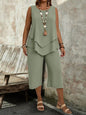 Casual Solid-Colored Sleeveless Top And Cropped Pants Two-Piece Set FitiqueFit