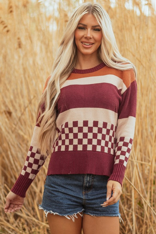 Checker Colorblock Knitted Drop Shoulder Sweater Shop Style & More | Fresh Looks, Everyday Deals & Free Shipping
