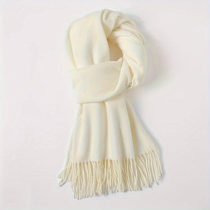 Solid Color Tassel Scarf, Hand Wash Only, Elegant Fringe Shawl for Women, Fashion Accessory NovaCart
