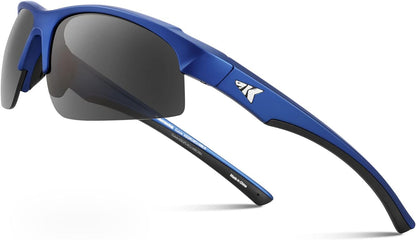 Cuivre Polarized Sport Sunglasses for Men and Women, Matte Blue Frame,Smoke Lens