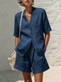 Women's Cotton-Linen Loose-Fit T-Shirt & Cropped Shorts Two-Piece Set FitiqueFit