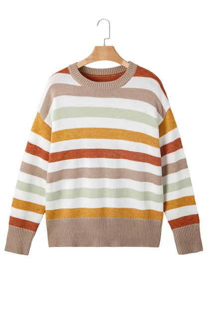 Multicolour Striped Colorblock Drop Shoulder Plus Size Sweater Garden Naked Curves