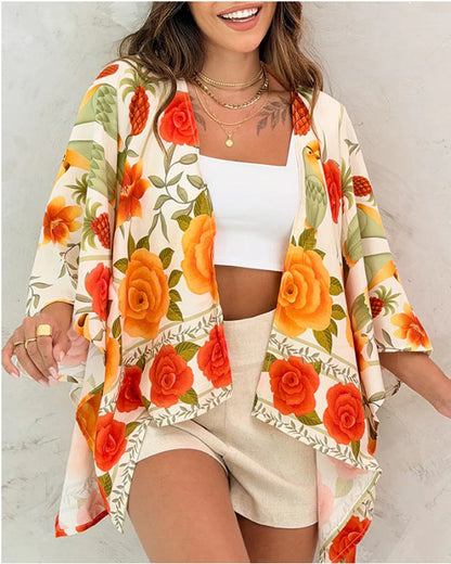 Women’s Printed Cardigan Top with Drop Shoulder Sleeves FitiqueFit