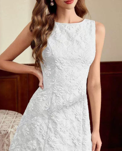 Women's Jacquard Sleeveless Midi Dress – Slim Fit French Minimalist Style FitiqueFit