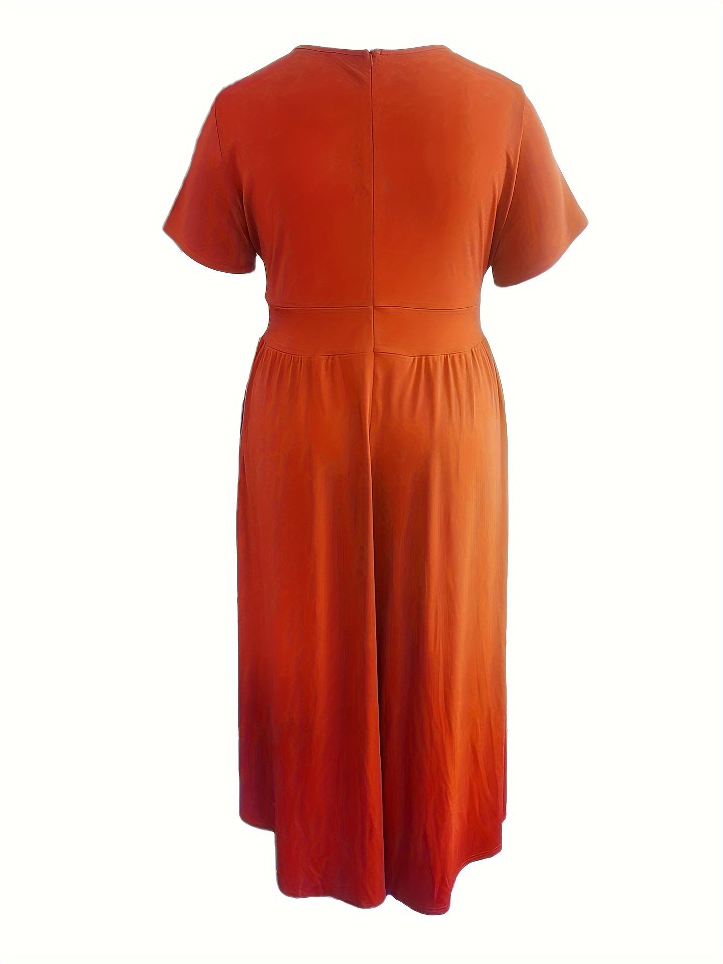 Plus Size Solid Short Sleeve Maxi Dress, Women's Plus Medium Stretch Elegant Long Dress NovaCart