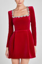Elegant Square Neck Long-Sleeved Dress With Flowers Rhinestone Design FitiqueFit
