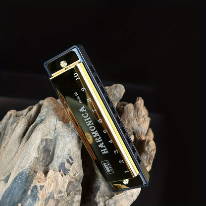 10 Hole Harmonica Mouth Organ | Puzzle Musical Instrument, Beginner Teaching, Playing Gift, Copper Core Resin, Available in, Pink, Red, Golden, Silvery Grey NovaCart