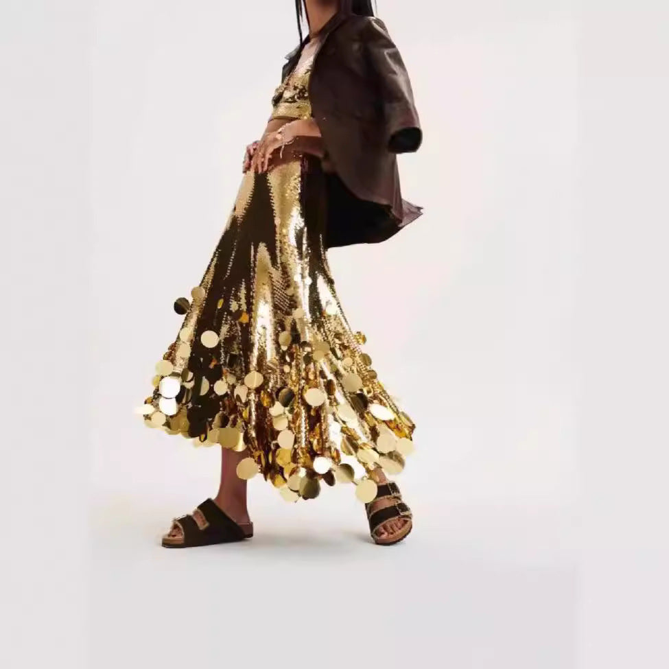 Spring New Party Fashion Plus Size Gongda Sequins Glitter Skirt Grayceful LLC
