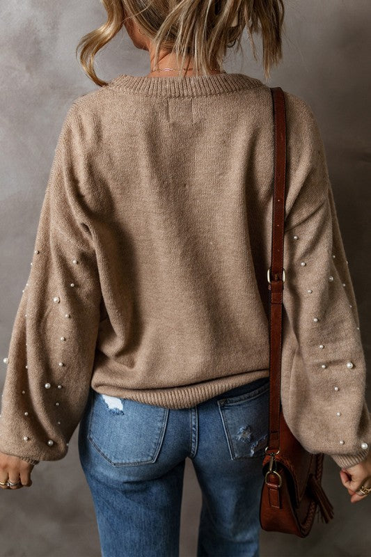 Pearled Drop Shoulder Round Neck Sweater Shop Style & More | Fresh Looks, Everyday Deals & Free Shipping