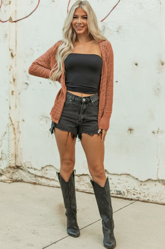 Solid Hollow Knit Open-Front Cardigan Shop Style & More | Fresh Looks, Everyday Deals & Free Shipping