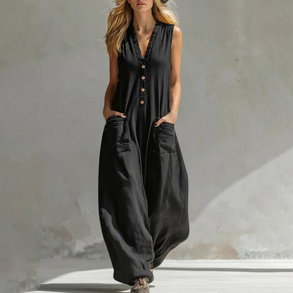 Women's Sleeveless Wide-Leg Jumpsuit with Pockets FitiqueFit
