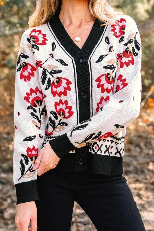 Floral Knit Button-Front V-Neck Cardigan Shop Style & More | Fresh Looks, Everyday Deals & Free Shipping
