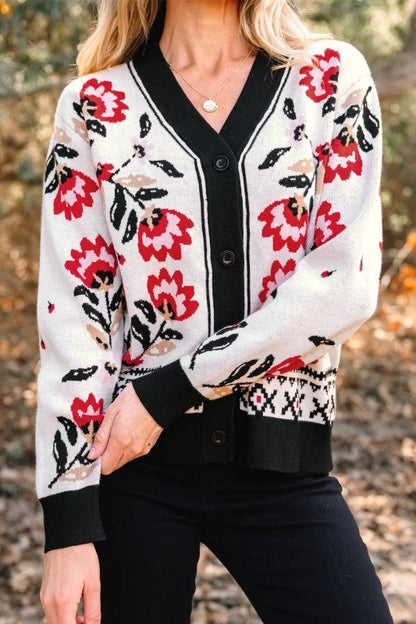 Floral Knit Button-Front V-Neck Cardigan Shop Style & More | Fresh Looks, Everyday Deals & Free Shipping
