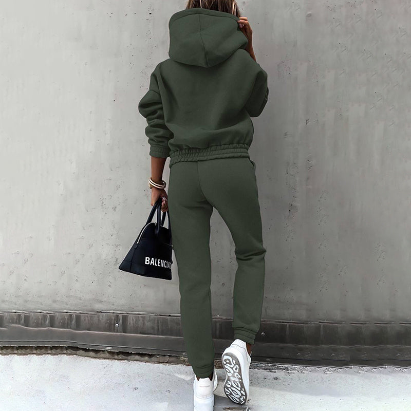 women's two piece solid color hooded sweatshirt set FitiqueFit