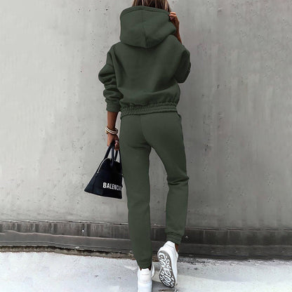 women's two piece solid color hooded sweatshirt set FitiqueFit