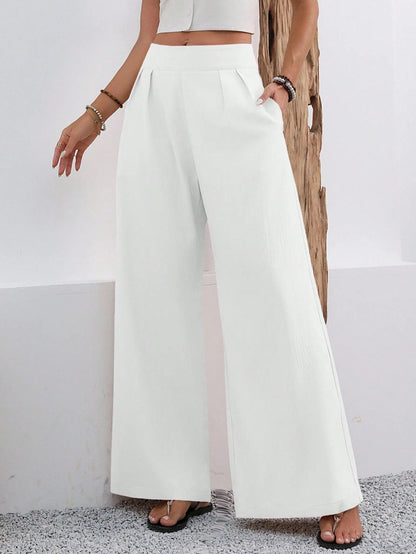 Women's High-Waist Wide-Leg Trousers with Pockets – Full Length FitiqueFit