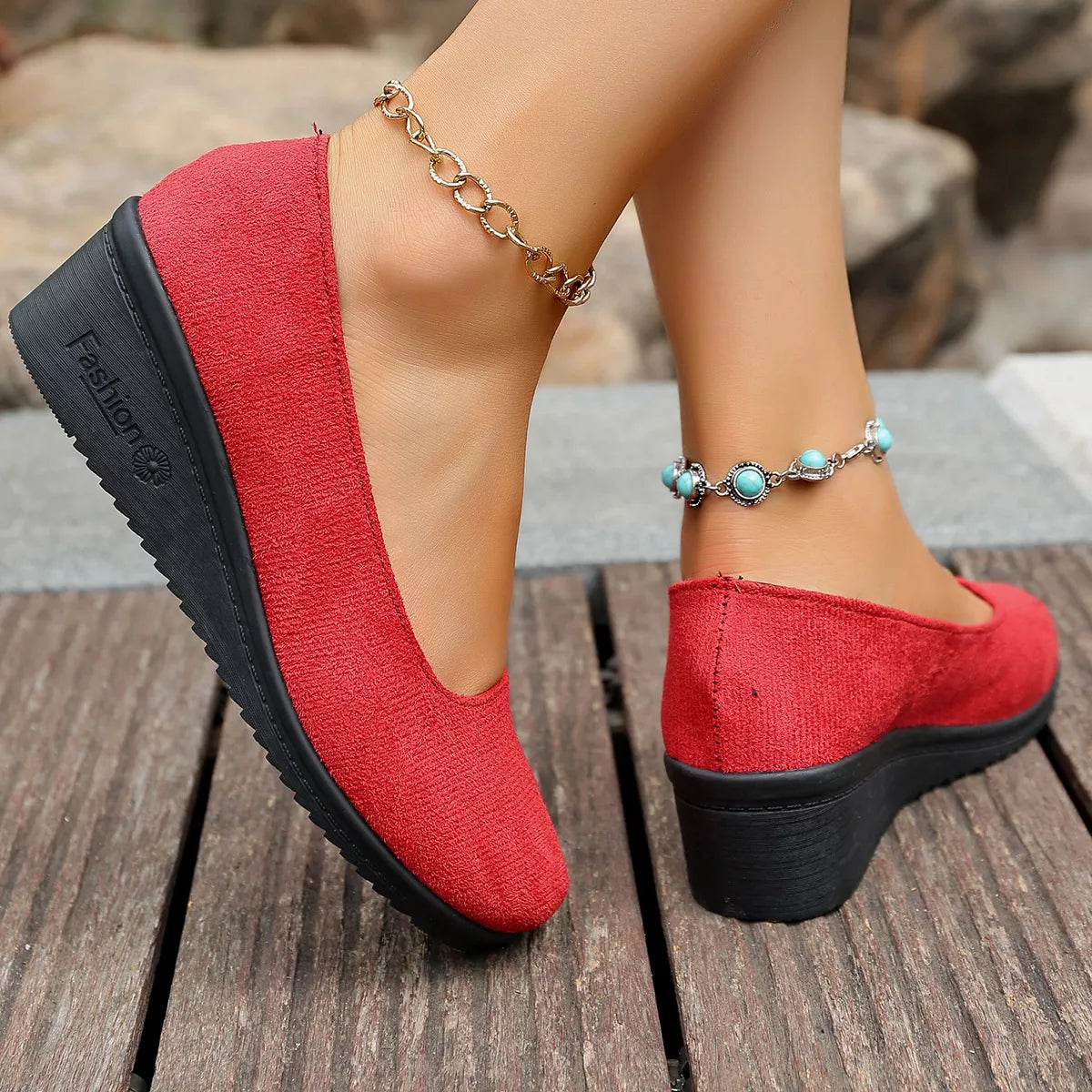 Wedge Heel Slip-On Loafers FitiqueFit
