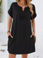 Lace Trim Notched Short Sleeve Dress New Era Fashion LLc