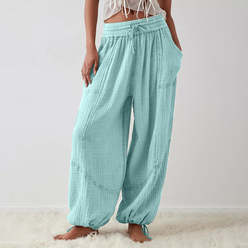 Women’s Solid Color Wide Leg Pants – Elastic Drawstring Waist and Side Pockets FitiqueFit