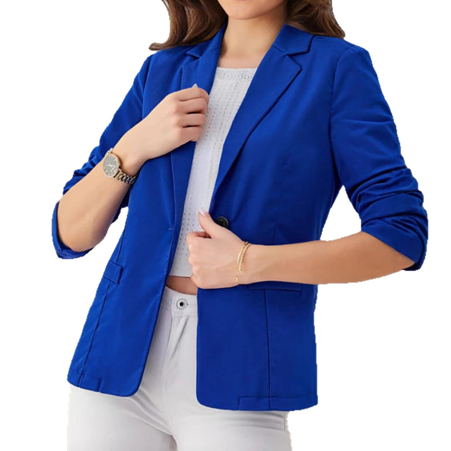 Women’s Three-Quarter Sleeve Pleated Office Blazer FitiqueFit