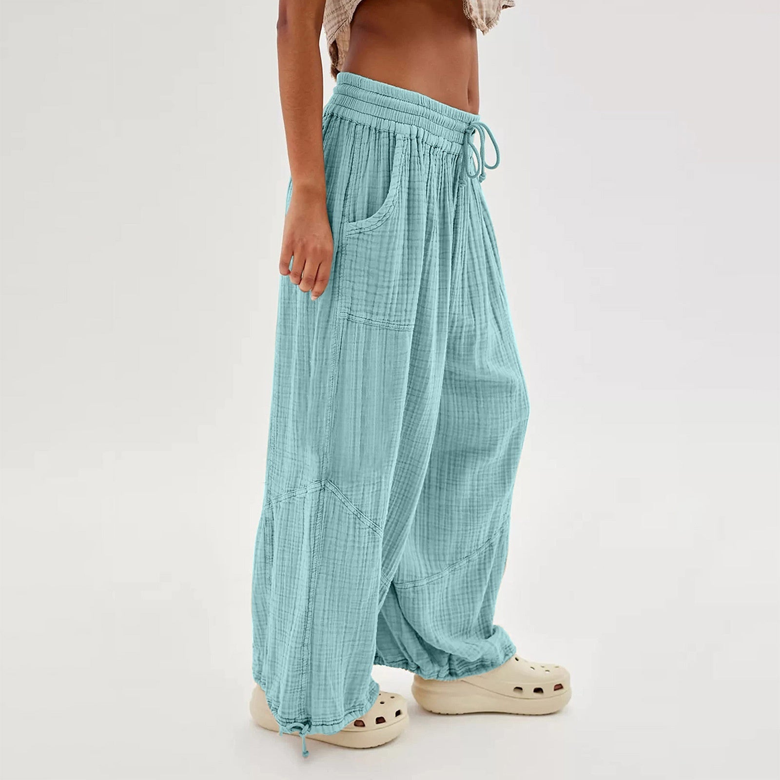 Women's High-Waist Wide-Leg Pants with Tie Waist & Pockets – 8 Colors FitiqueFit