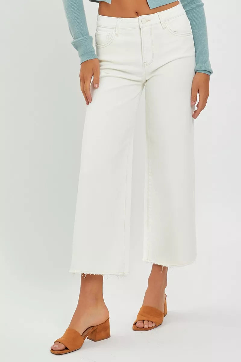 RISEN Tummy Control High Rise Crop Wide Jeans West2East Surf