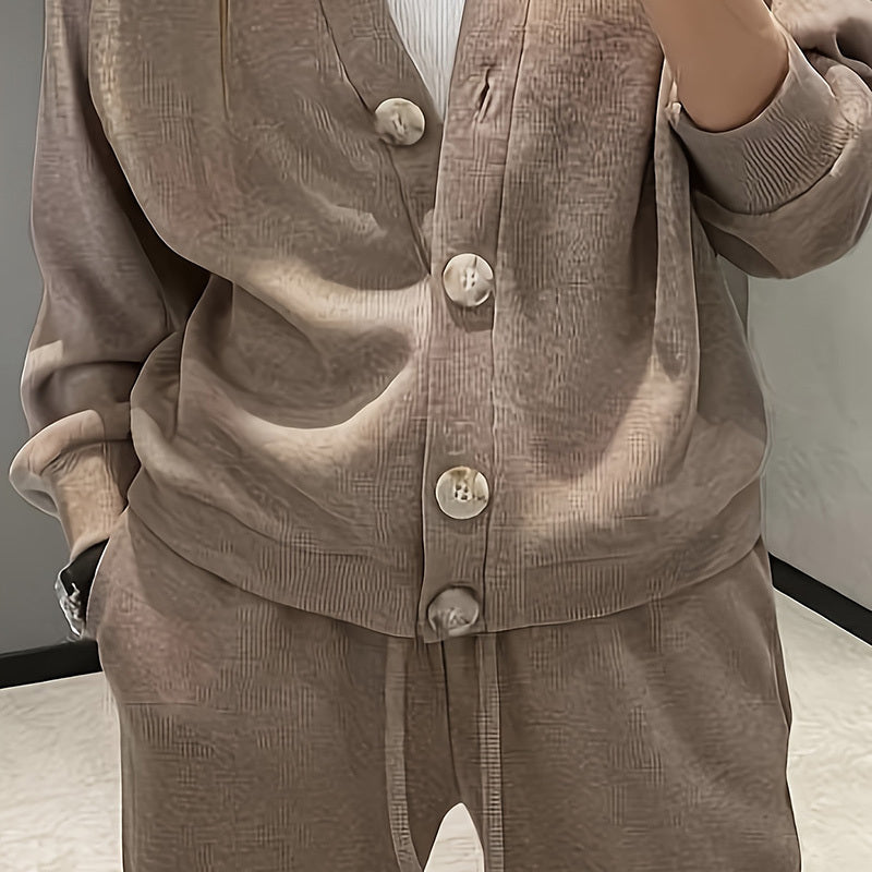 Casual Knit Cardigan With Pocket & Drawstring Lounge Pants FitiqueFit