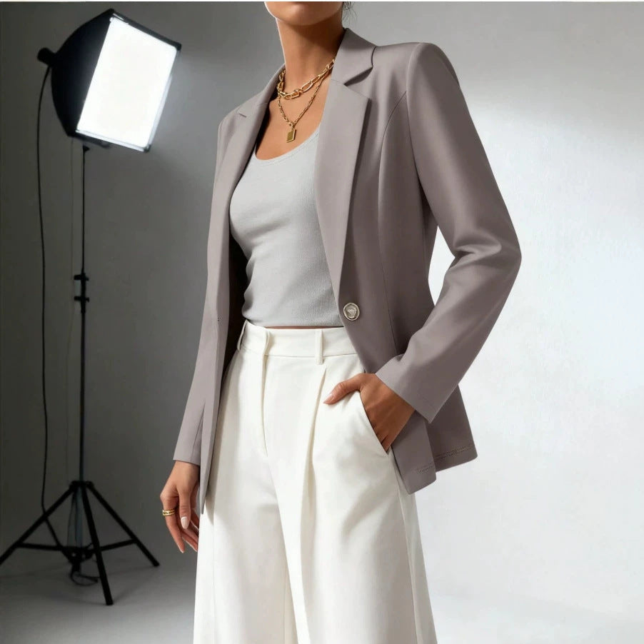 Women's Slim Fit Lapel Collar Long-Sleeve Blazer – Waist-Cinched FitiqueFit