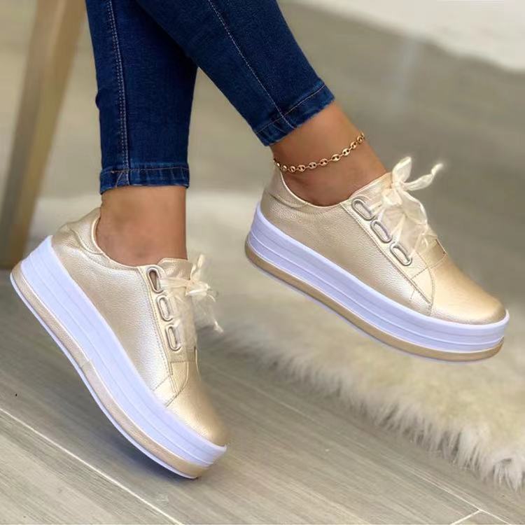 Single Large Size Casual European And American Lace-up Flat Round Toe Platform Women's Shoes See size chart under “more details” The Fashion Celestial