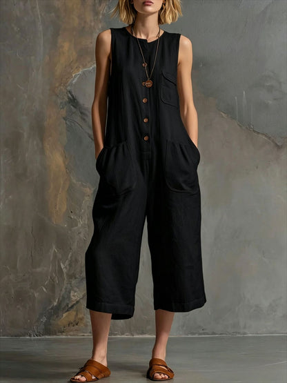 Women's Retro Sleeveless Wide-Leg Cropped Jumpsuit FitiqueFit