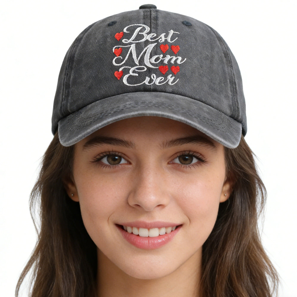 Best Mom Ever Adjustable Embroidered Wash Cotton Cap FitiqueFit