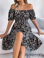 Floral Print Square Collar Dress Summer Fashion Ruffles Dresses Women's Clothing Grayceful LLC