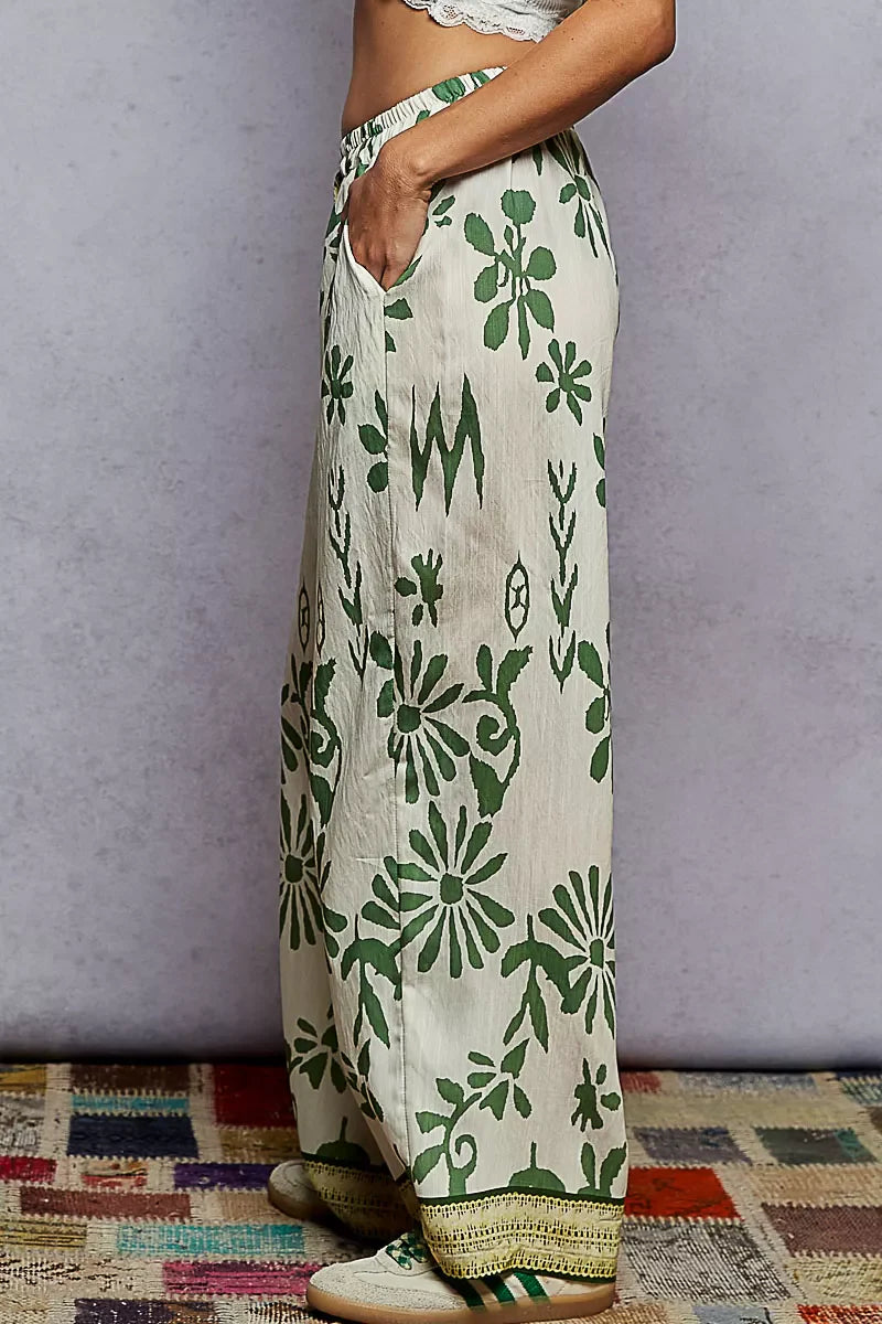 POL Floral Printed Woven Wide Leg Drawstring Pants West2East Surf