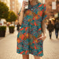 Floral Print Loose Pocket Dress | Round Neck Short Sleeve FitiqueFit