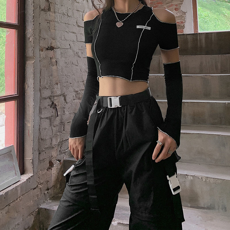 Summer Stylish Short Fitted T-Shirt for Women with a Round Neck, Hollow Design, And Long Sleeves, Perfect for Street Photography NovaCart