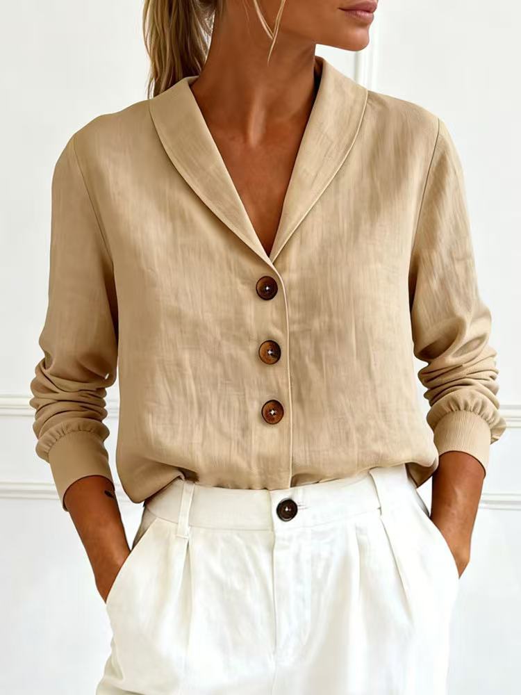 Women's Cotton-Linen Peter Pan Collar Button-Up Shirt – 6 Colors S–3XL FitiqueFit