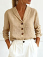 Women's Cotton-Linen Peter Pan Collar Button-Up Shirt – 6 Colors S–3XL FitiqueFit