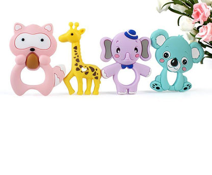 2pcs Cartoon Baby Teether Animal Silicone Teether Raccoon Elephant Koala Giraffe  Baby Teething Toys Accessories Perfect Toy For Kids Stevvex