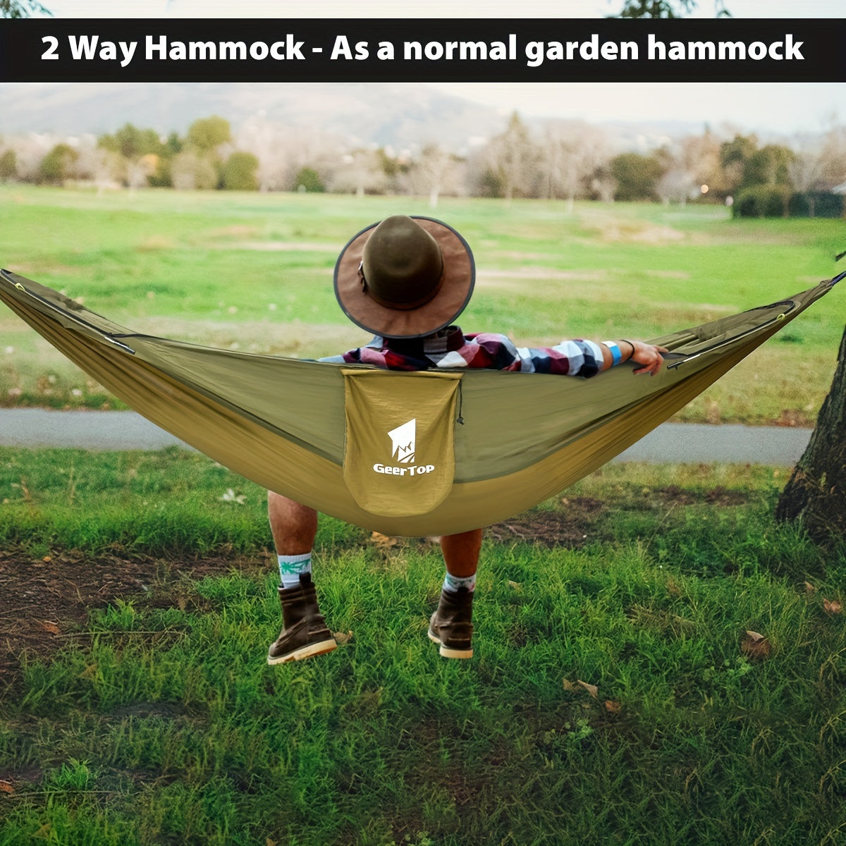 [3-in-1 Hammock] GEERTOP 3-in-1 Outdoor Hammock | Double Sleep Rest Camping Hammock with Mosquito Net Sun Shelter for Backpacking Travel Garden Park NovaCart