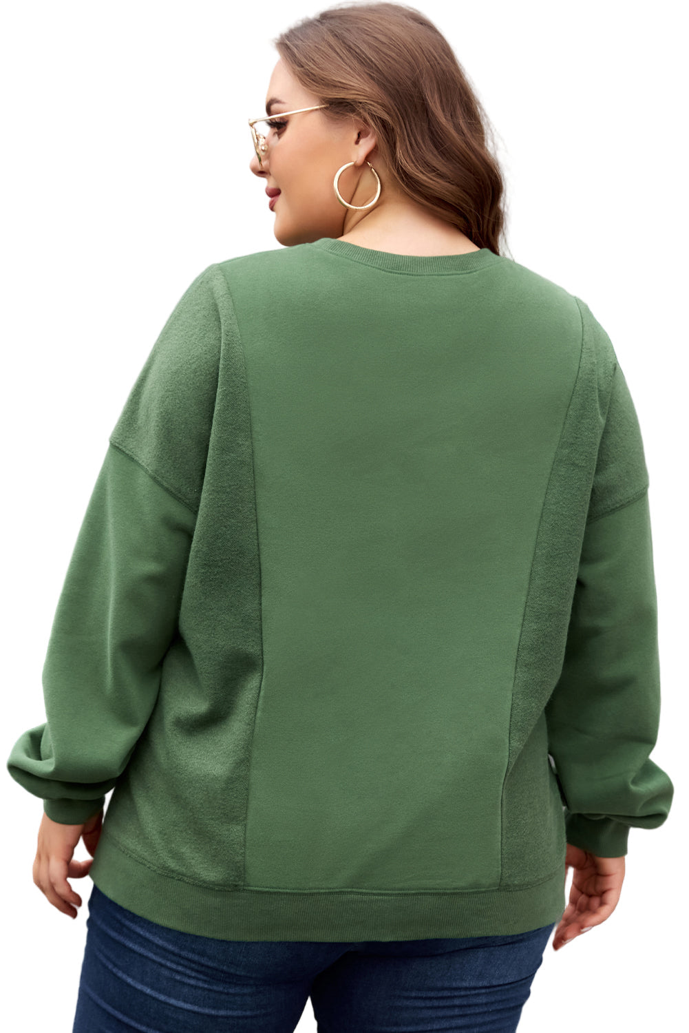 Apricot Loose Patchwork Crewneck Plus Size Sweatshirt Garden Naked Curves