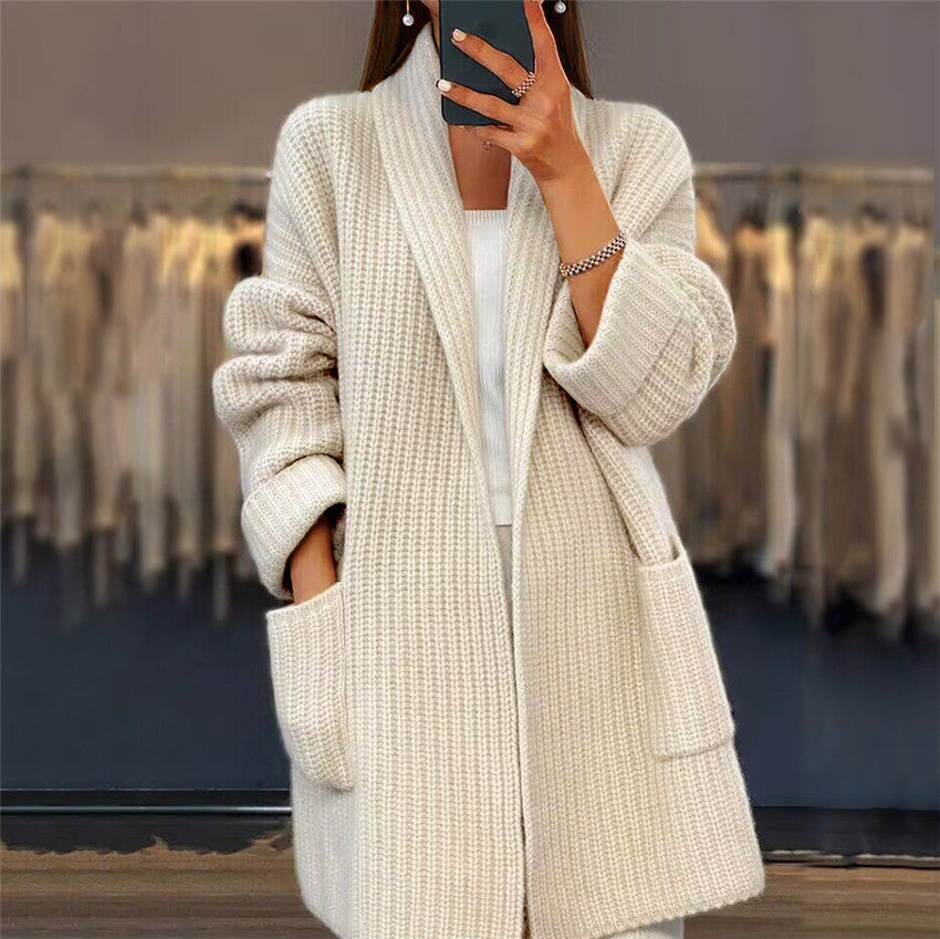 Lapel Knitted Cardigan With Pockets Fashion Casual Loose Sweater Jacket Fall Spring Women's Clothing Grayceful LLC